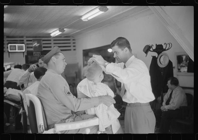 Photo:Columbus Georgia 1941 Sergeant Fort Benning Son Haircut Barber Shop