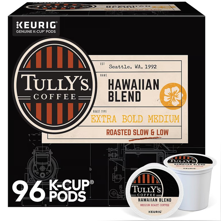 Tully's Hawaiian Blend Coffee Keurig  K-Cup Pods, Medium Roast, 96/Carton (66064
