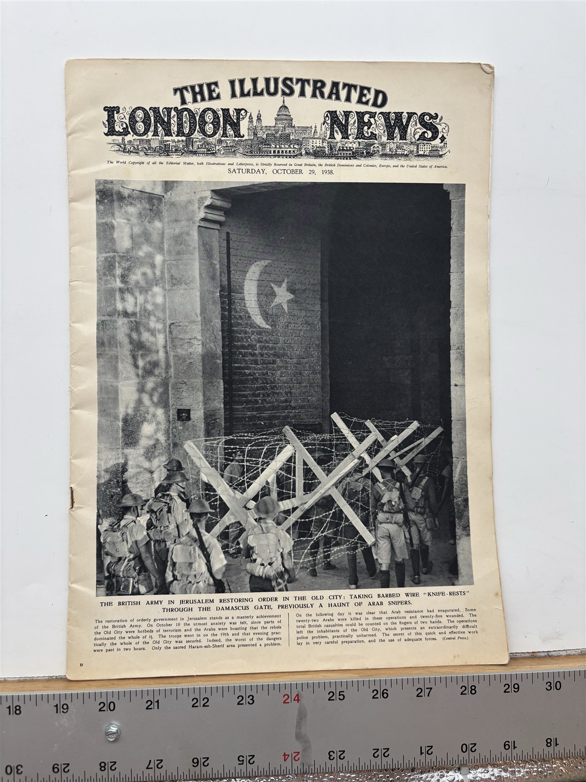 1938 The Illustrated London News Jerusalem British Army Magazine Vintage