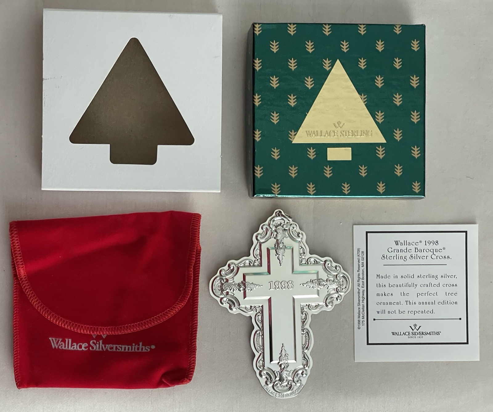 1998 Wallace Sterling GRANDE BAROQUE CROSS Tree Ornament 3RD Edition
