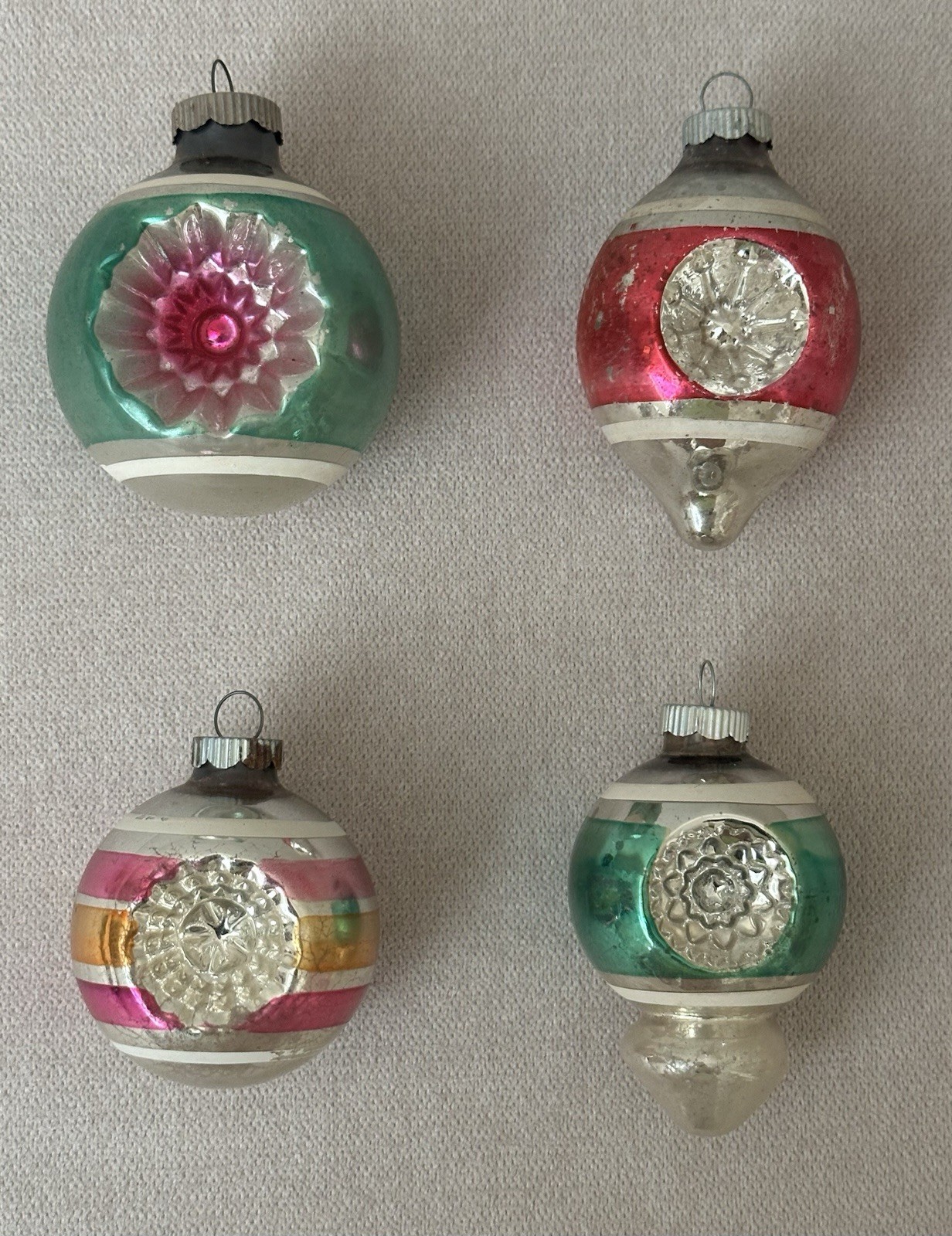 Vintage Shiny Brite Christmas Ornaments Double Indent Silver Reflector Glass 4