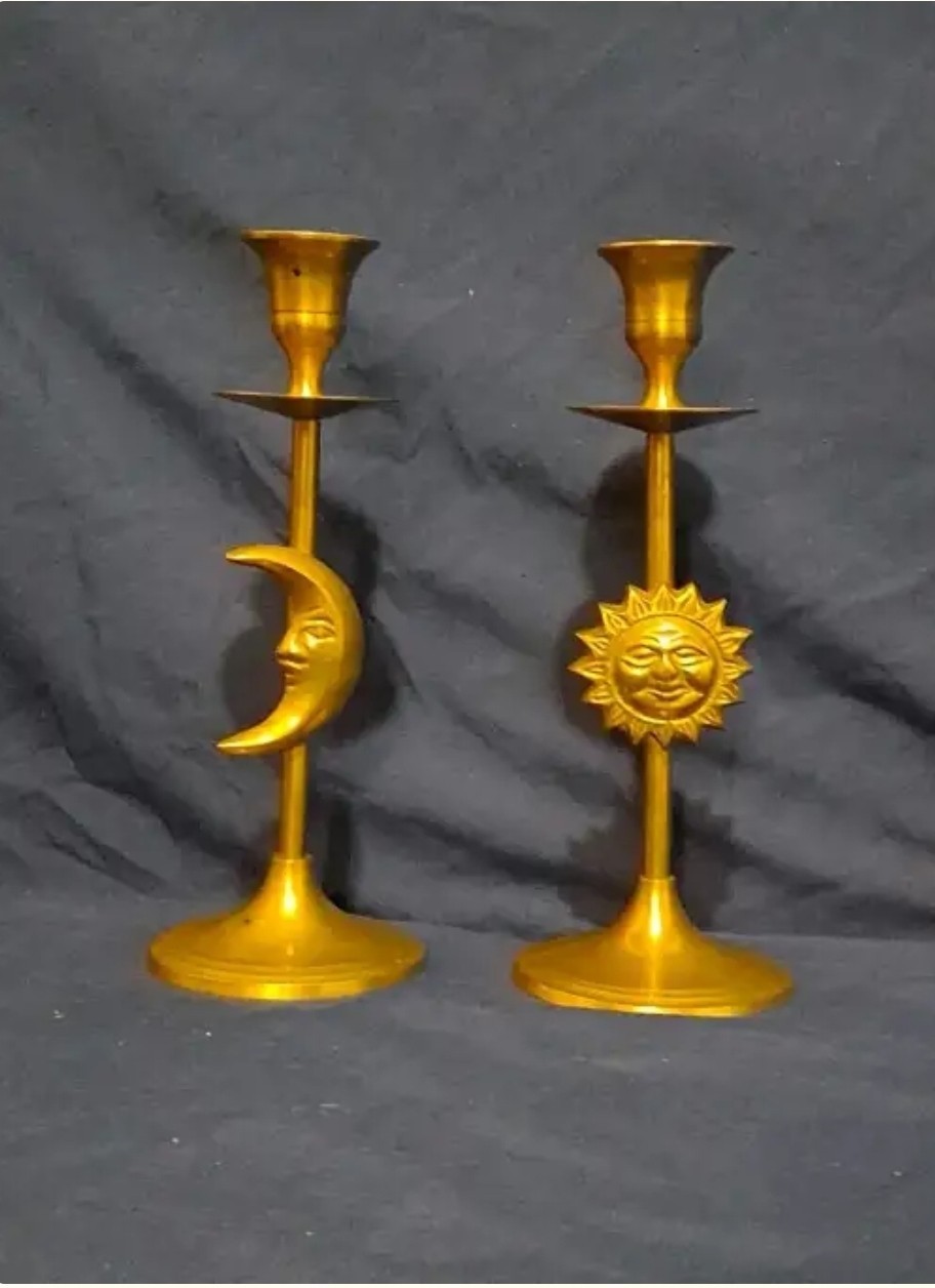 Brass Sun and Moon Candlestick Holders 8.5\ Brass Sun and Moon Candlestick Holders 8.5\