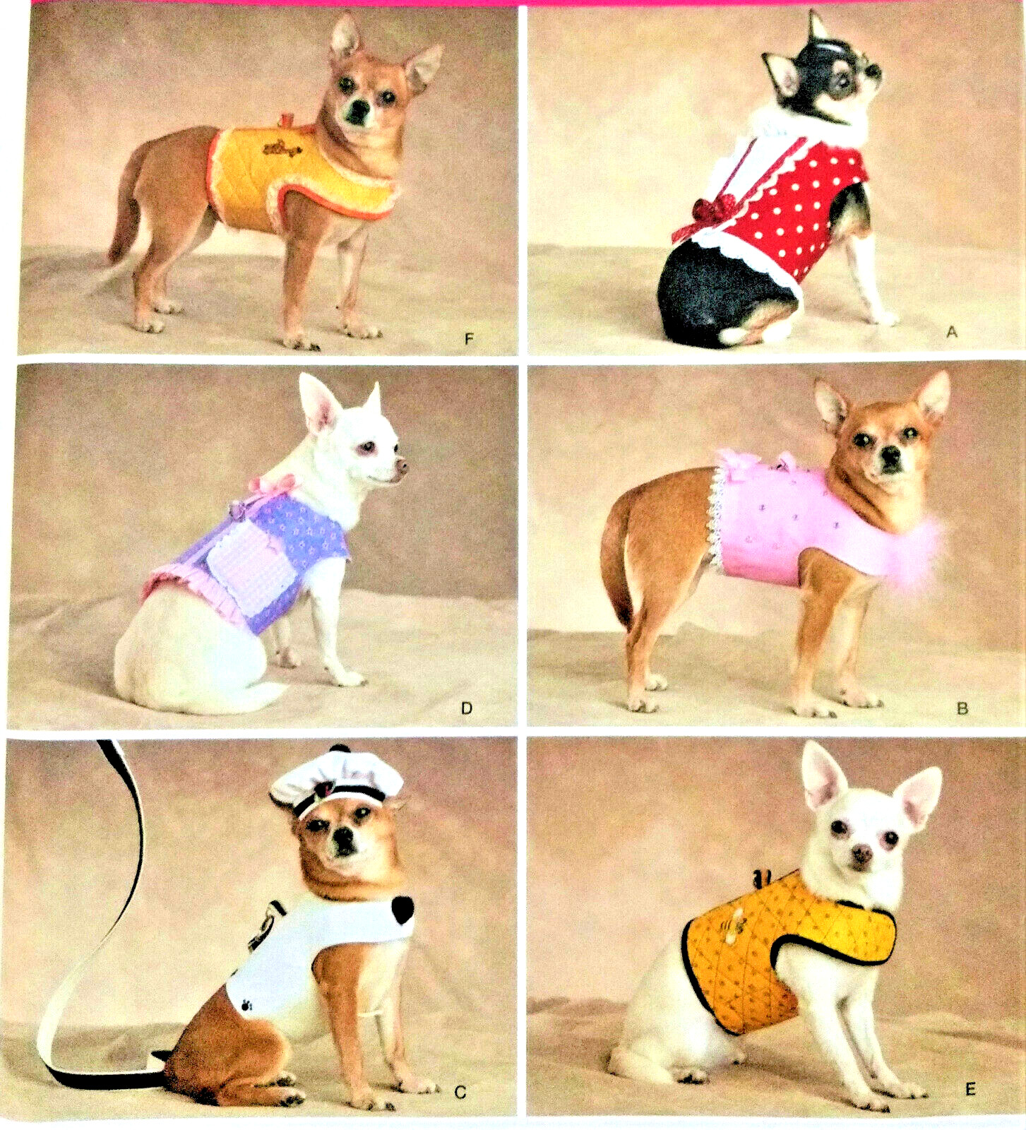 Simplicity 2393 . Designs for Dinky Dogs . Sz A XXS-M Uncut Jackets Berets Leash