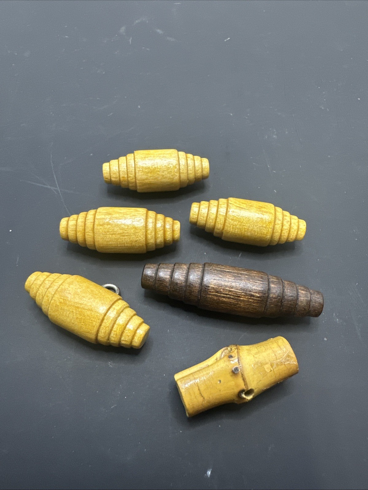 Vintage Wooden Barrel Toggle Buttons Wire Shank Sewing Lot of 6 Mixed Boho