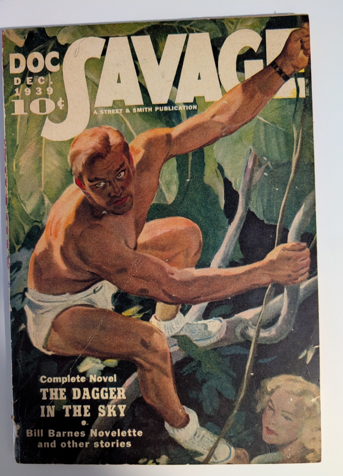 Doc Savage Dec 1939 VG Emery Clarke Art Lester Dent Dagger in the Sky Pulp Key