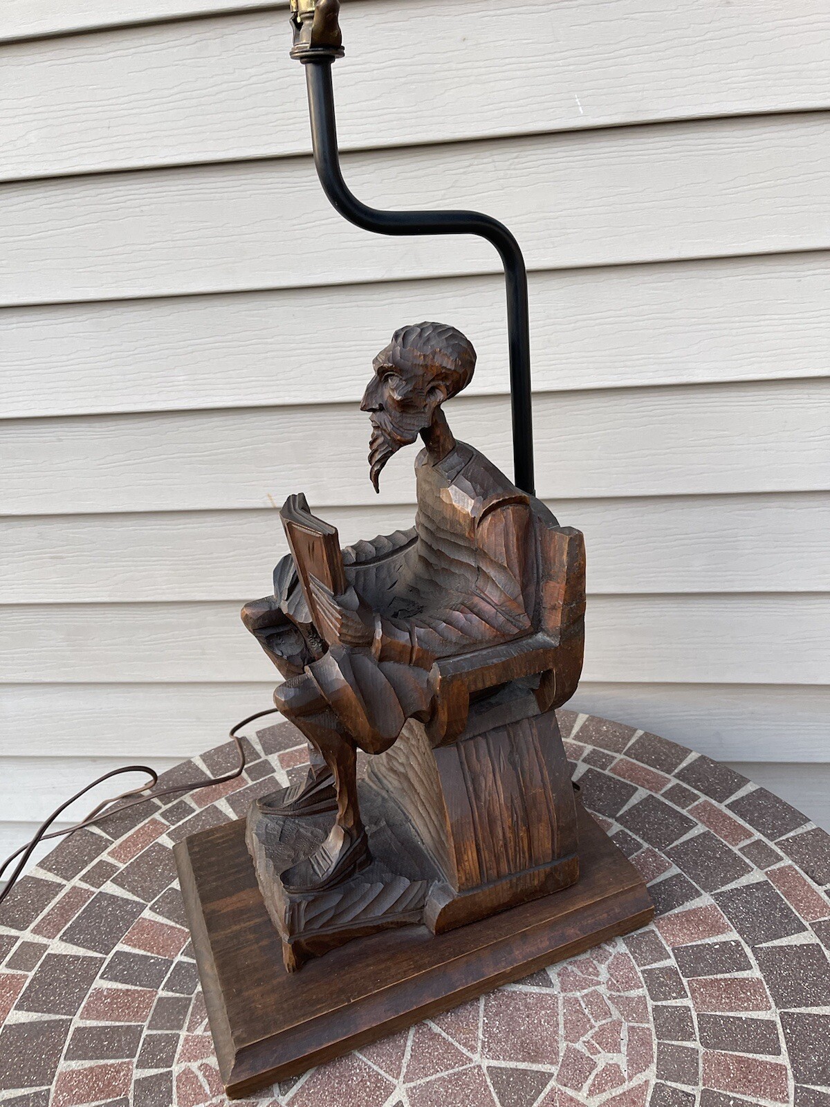 Mid Century Don Quixote (Man of La Mancha) Carved Wood Sculpture Mounted Lamp