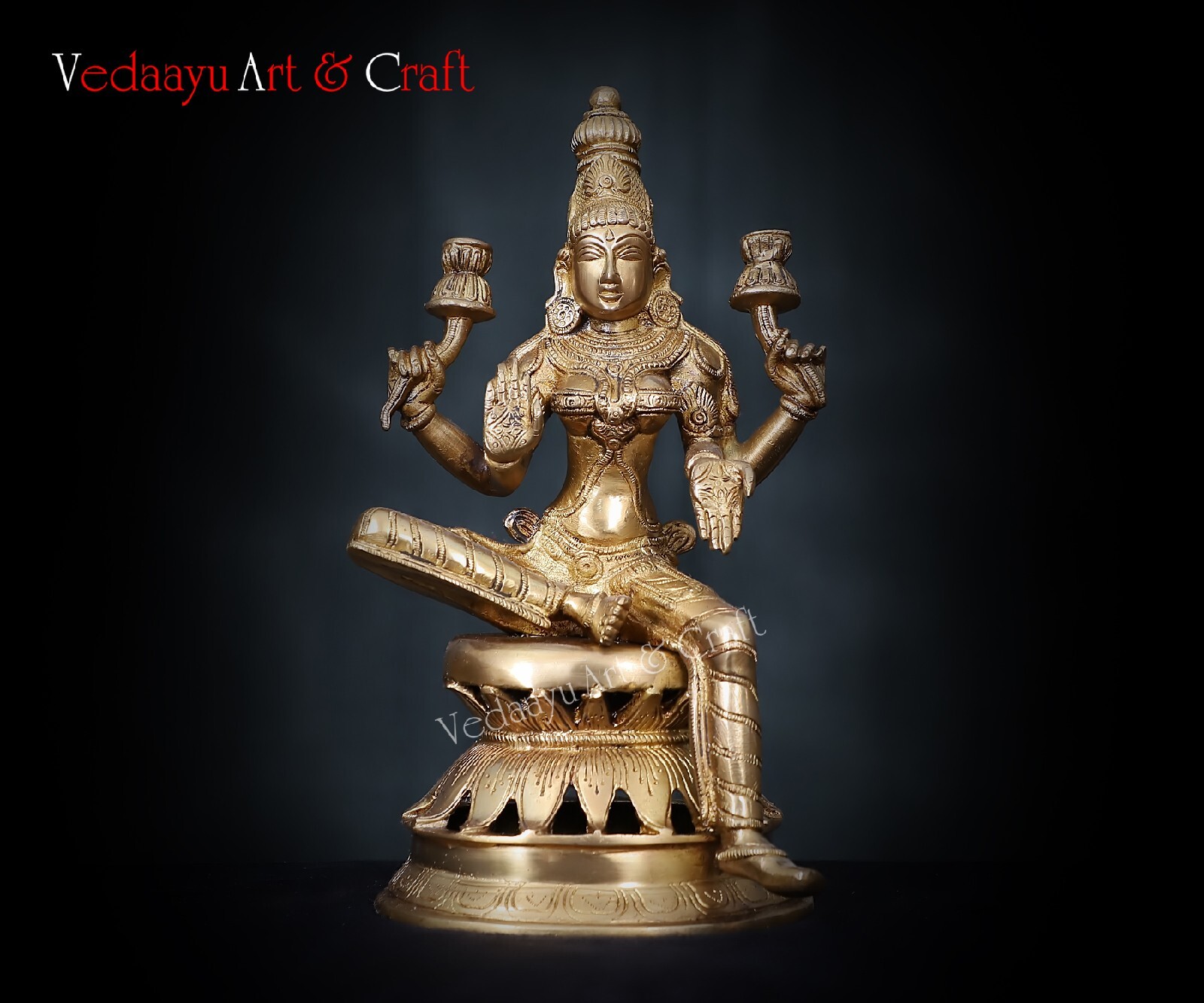 Brass Lakshmi Statue, Antique Finish Sitting Brass Laxmi Idol Goddess money gift