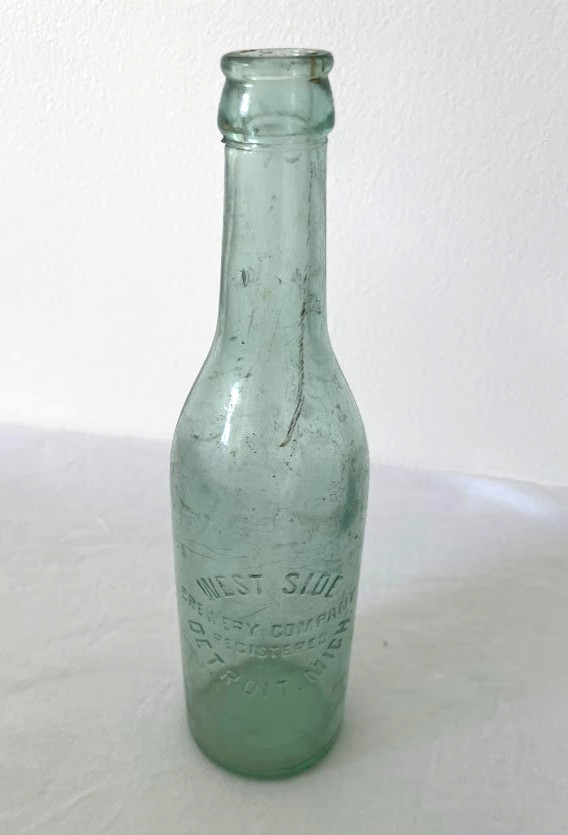 OLD West Side Brewery Green GLASS Beer Bottle Detroit MICHIGAN No Chips 9 3/4