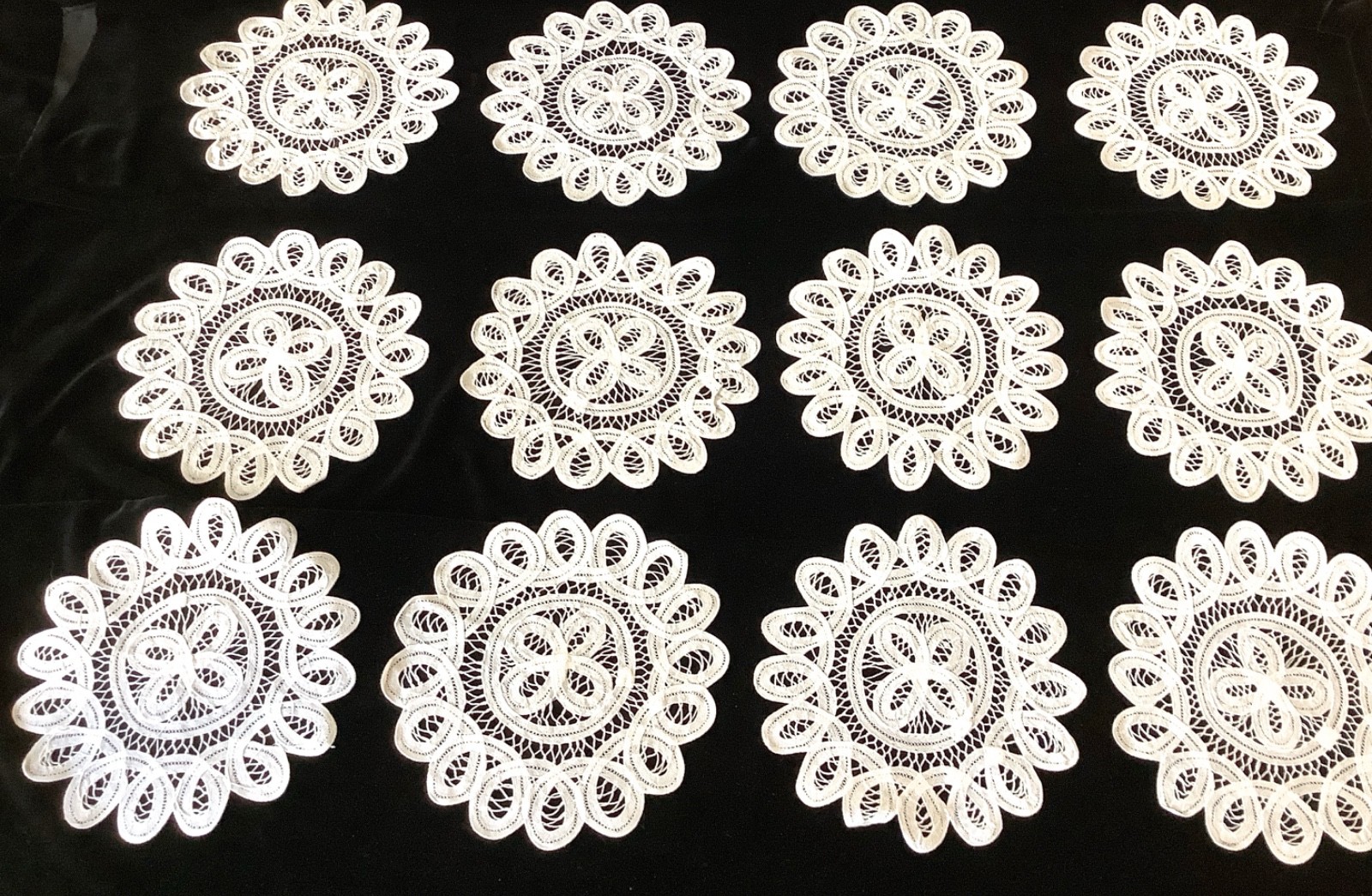 12 Lot Lace Dollies White Cotton Battenburg Crochet Weddings Dine Party Doily 8\