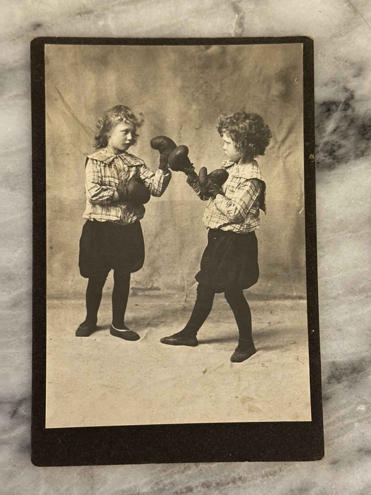 1890s Cabinet Card Photo Two Young Girls Boxing Gloves Victorian Children