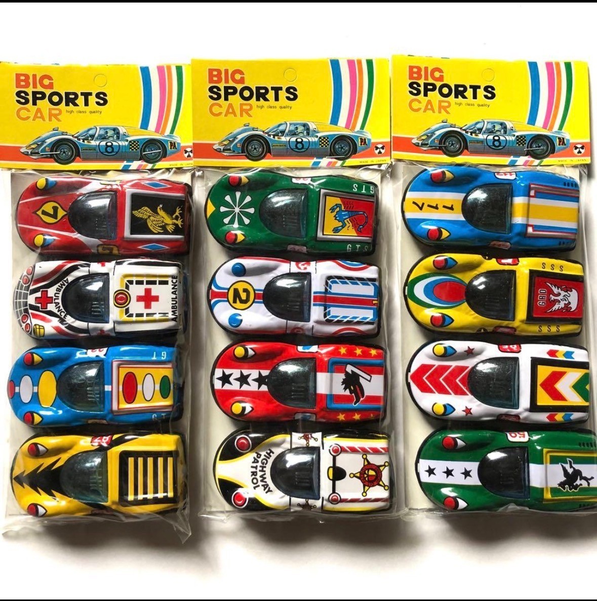 Lot of 12 Vintage Japanese Tin Cars BIG SPORTS CAR Friction colorful Toy Showa