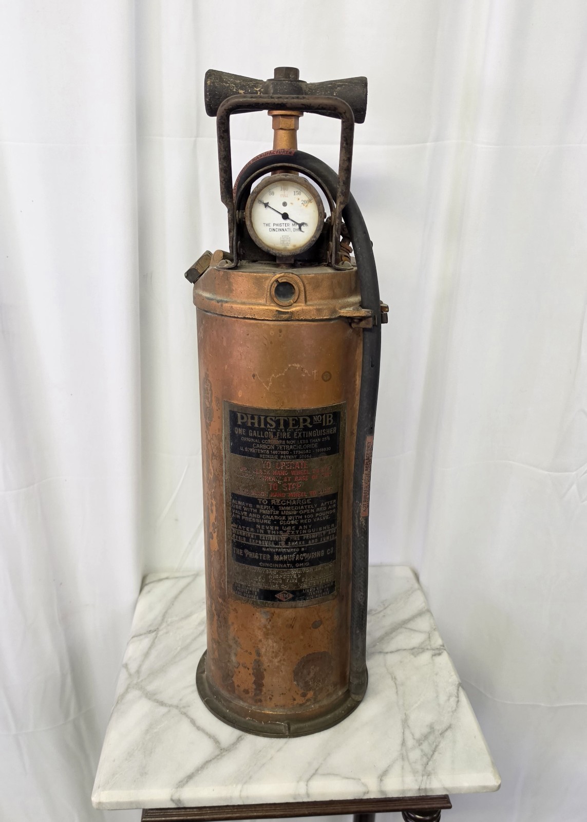 Vintage Phister 1B Copper Fire Extinguisher Empty