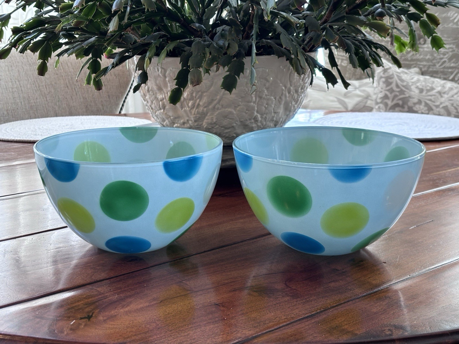 Vintage Pair Walther Glas LOVE SHAKES Multicolor Polka Bowls Germany MCM 8.5”