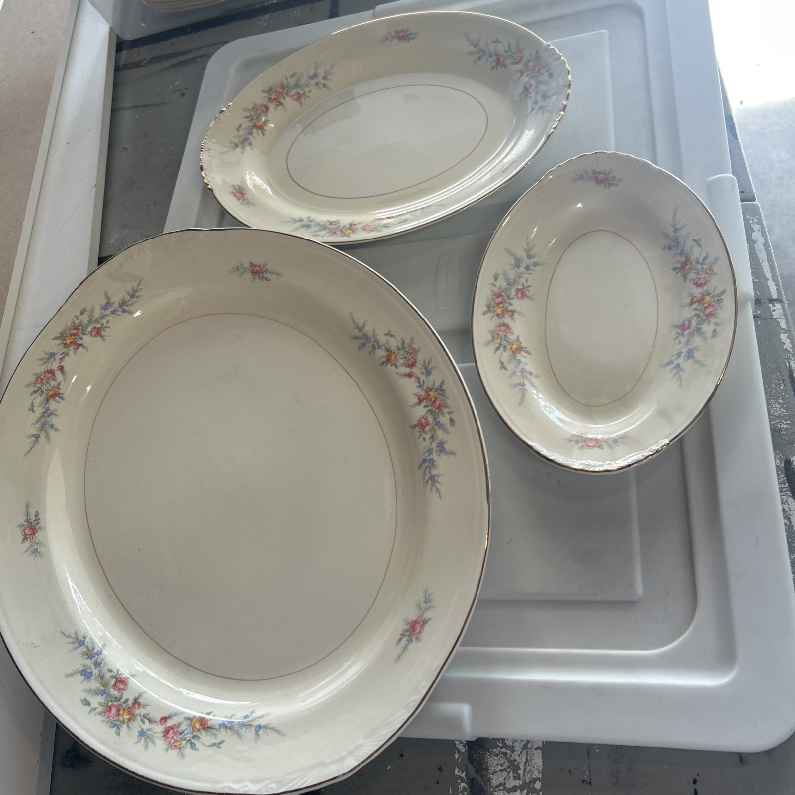 HOMER LAUGHLIN Eggshell Nautilus Oval Serving Platter FERNDALE Pattern set of 3