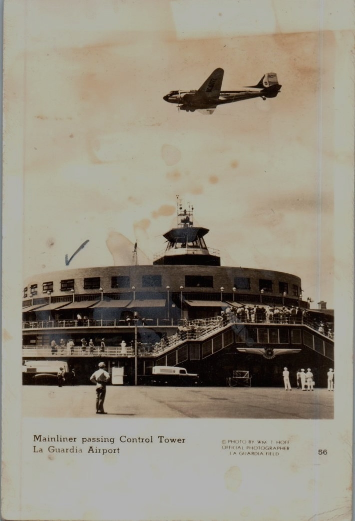 Vintage Postcard 1940's Mainliner & Control Tower, LaGuardia Airport, New York Vintage Postcard 1940's Mainliner & Control Tower, LaGuardia Airport, New York