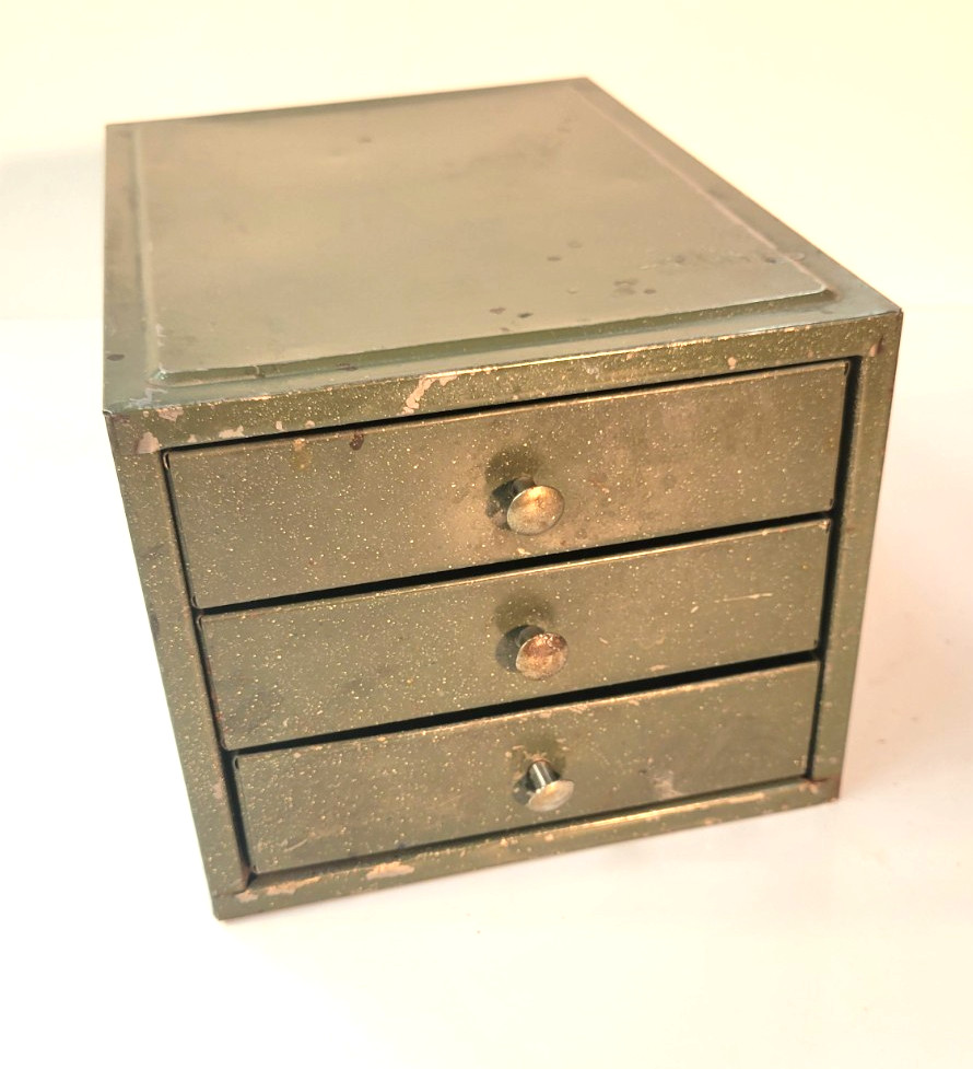 Vintage Metal 3 Drawer Small Parts Cabinet – Khaki/Green