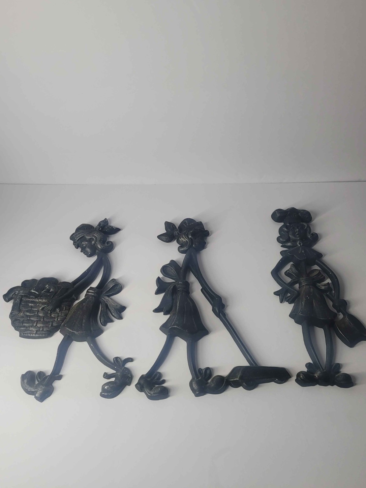 Vintage Sexton 1971 Cast Aluminum House Chores Wall Plaques Set of 3 - 12 Vintage Sexton 1971 Cast Aluminum House Chores Wall Plaques Set of 3 - 12