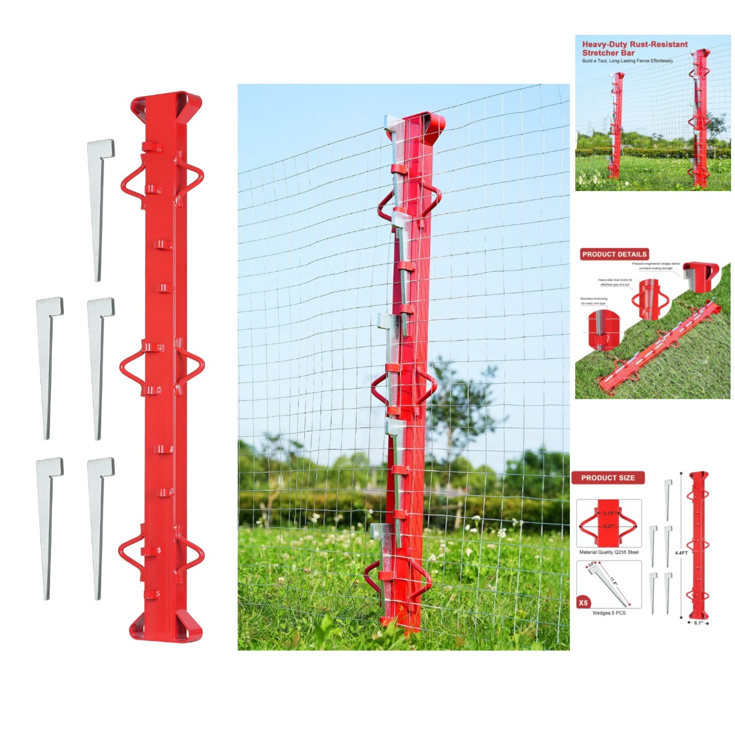 Heavy-Duty 4ft Fence Stretcher Bar with Wedges - Secure, Easy Installation Tool Heavy-Duty 4ft Fence Stretcher Bar with Wedges - Secure, Easy Installation Tool