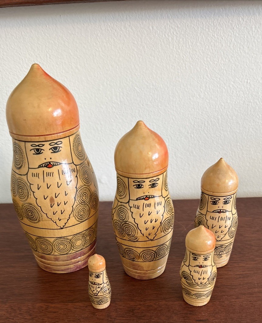 Vintage 1970\'s Russian MATRYOSHKA 5 piece Nesting Warriors 1 1/2\