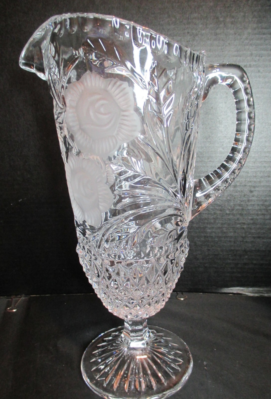 American Brilliant Footed Pitcher Frosted Roses 12 1/2\