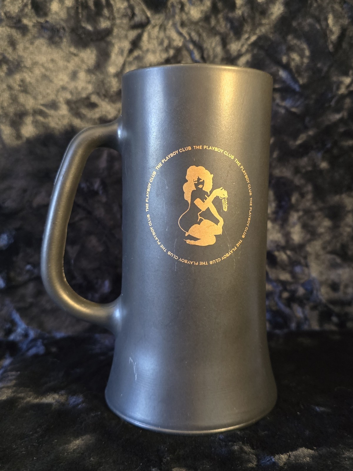 Vintage Playboy Club Glass Tankard Stein Black Frosted Gold Femlin LeRoy Neiman