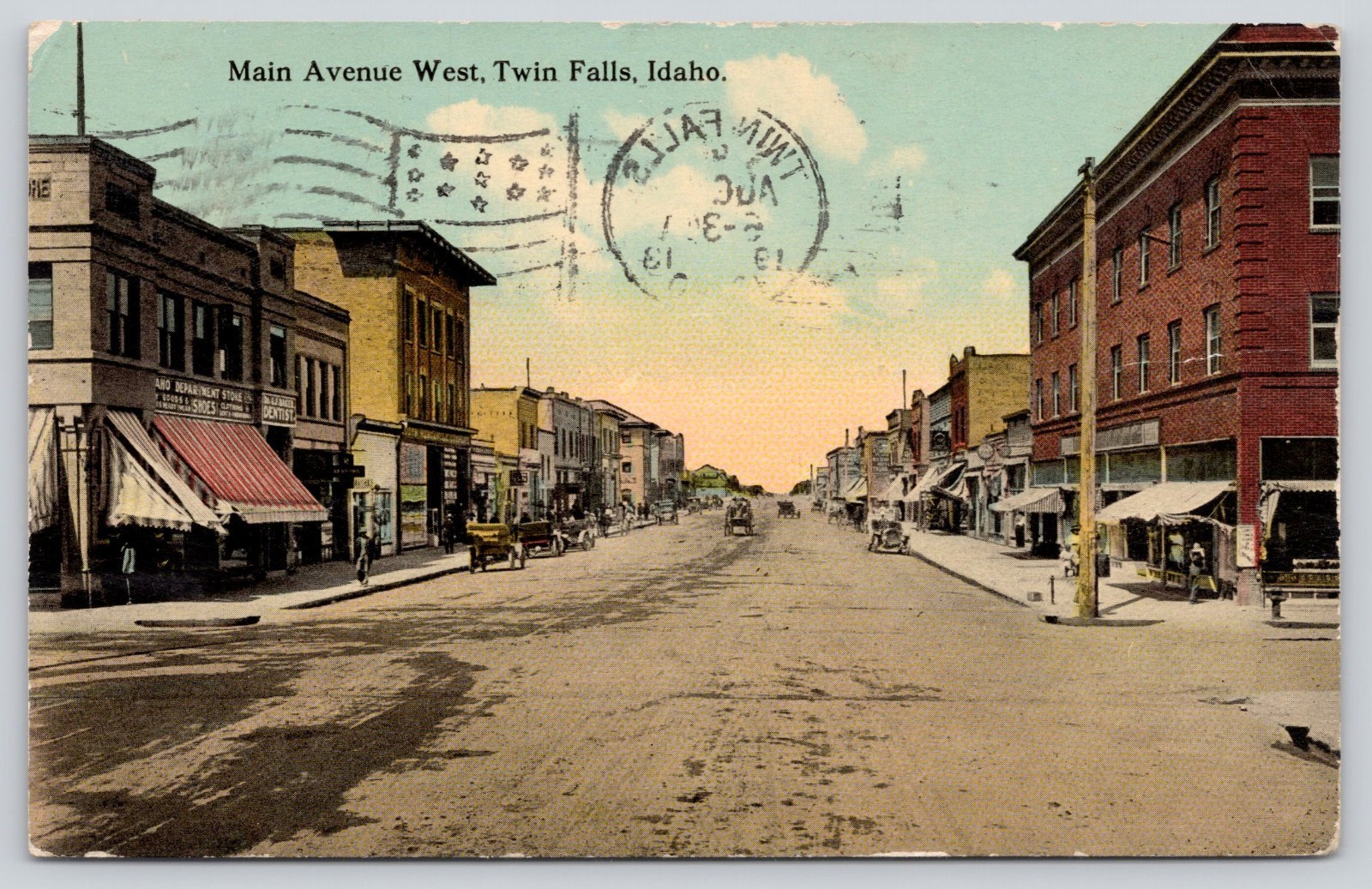 Main Avenue West, Twin Falls ID Idaho Postcard 1913 Divided Back