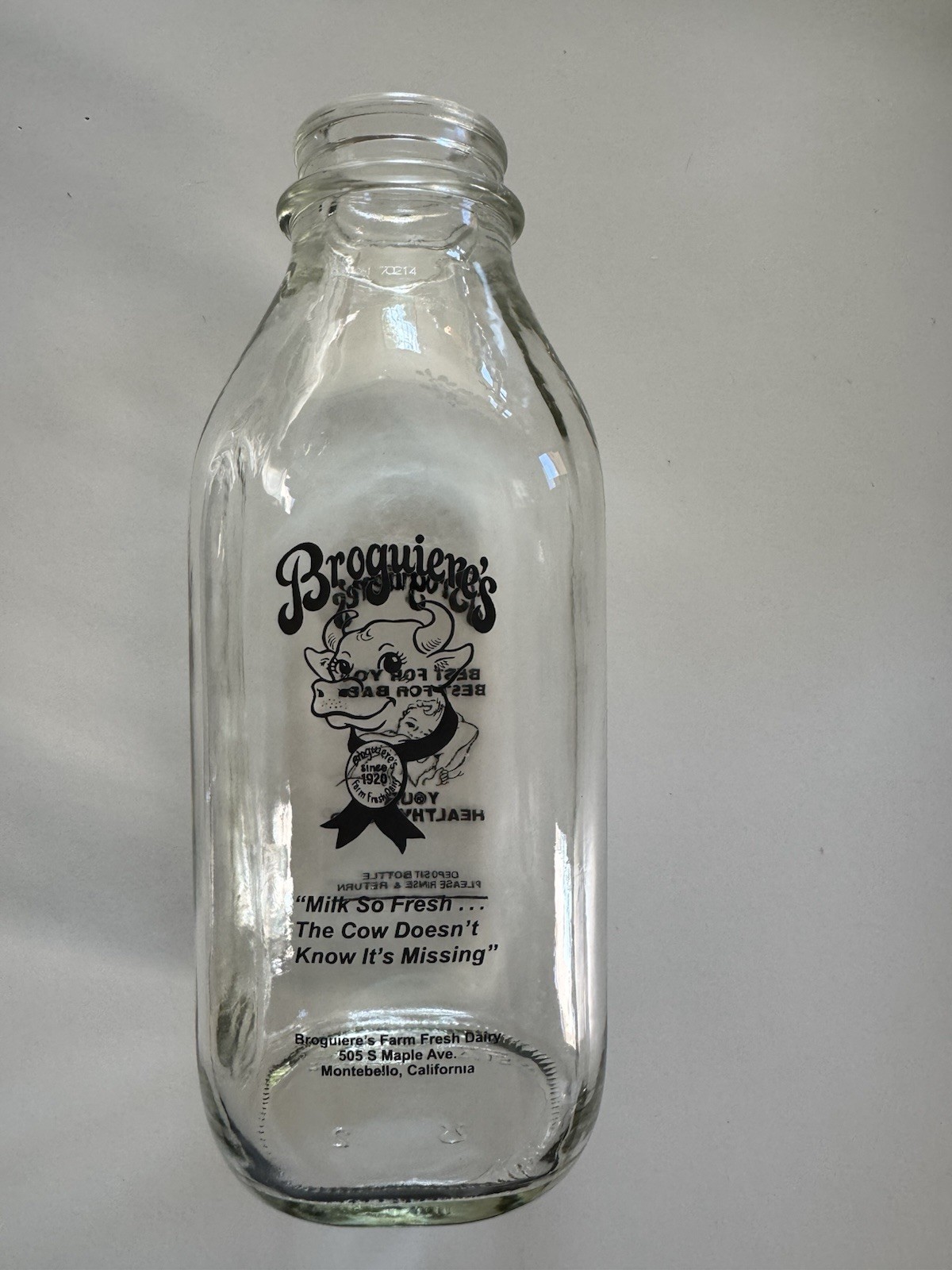 Broguiere's Dairy Glass Milk Bottle Best For You Best For Baby