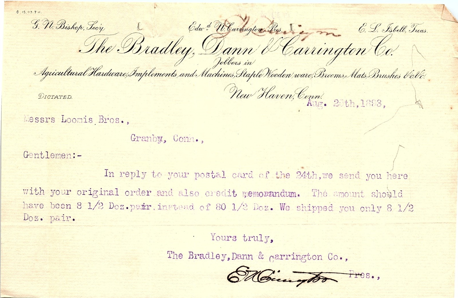 1878 New Haven CT hardware jobbers letterhead
