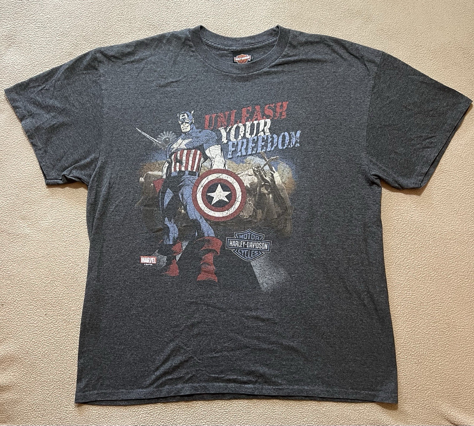 Harley-Davidson Marvel Captain America Unleash Your Freedom XL Gray T-Shirt