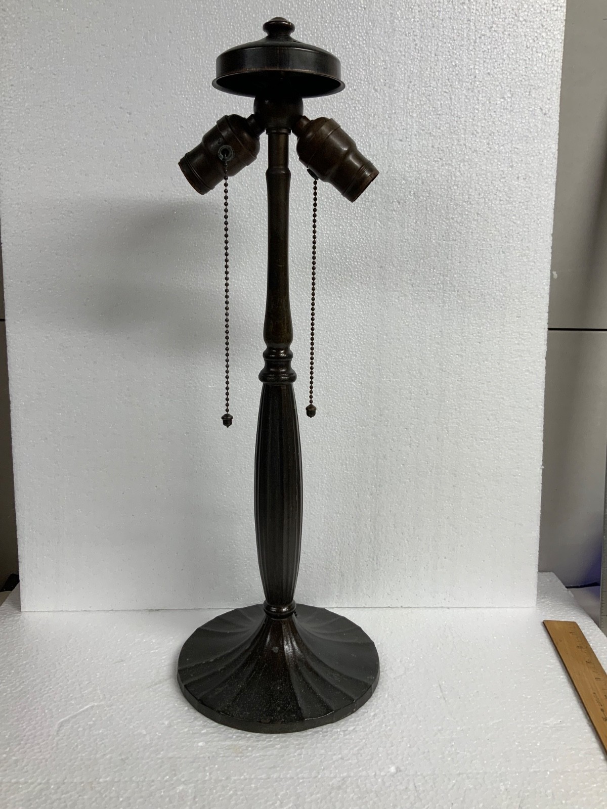 Handel reverse painted lamp base original finish heat cap finial signed parts