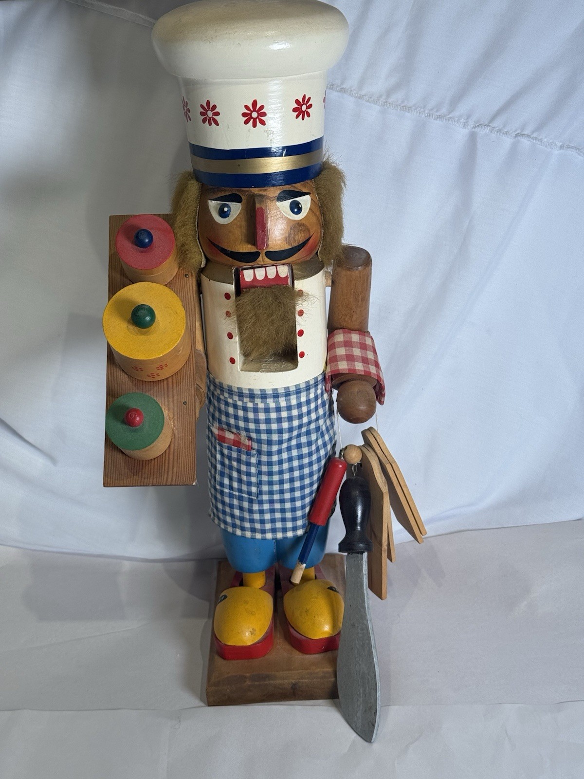 Vintage Steinbach Head Chef Cook Nutcracker 20” Wood Kitchen Utensils Rare