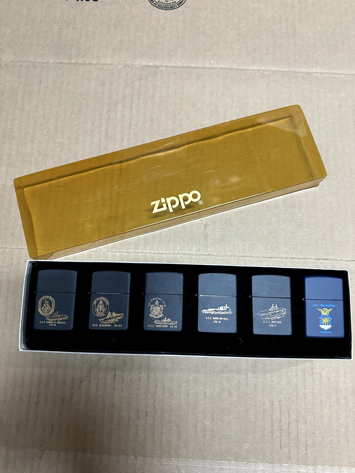 Lot of 6 Military Vintage Unfired Brand New 5 Black & 1 Blue Matte Zippo