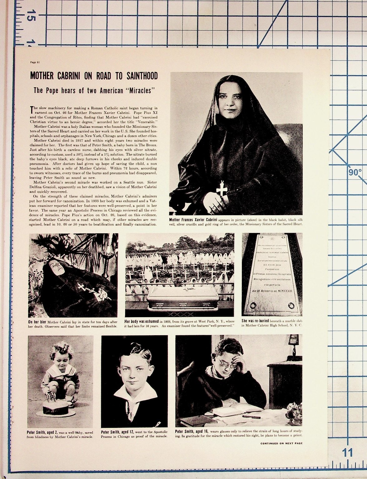 Mother Cabrini Sainthood Miracle Article 1940s Magazine Page Ephemera