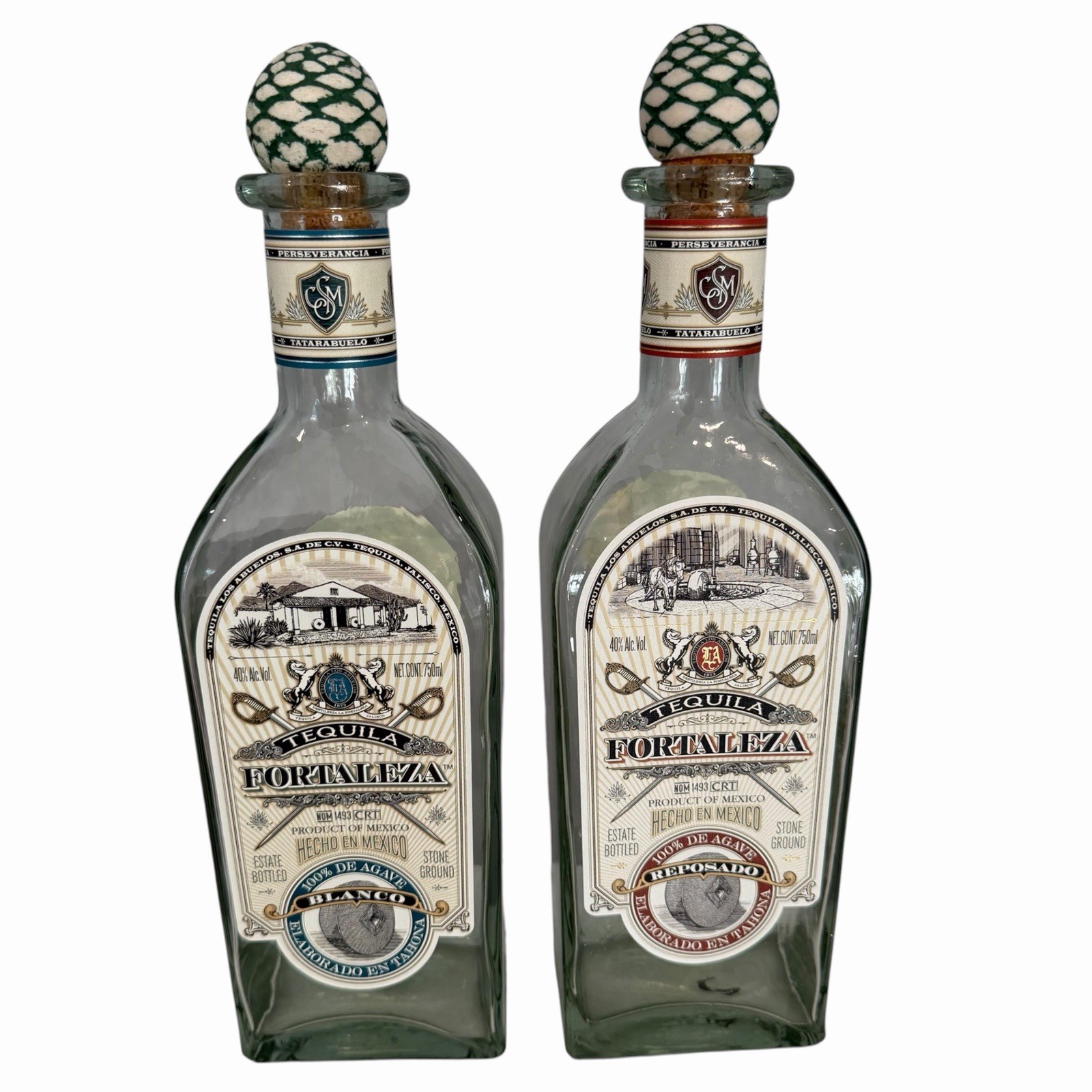 2 FORTALEZA Blanco & Reposado Lot 193-B 140-R Tequila Bottles Corks 750ml EMPTY