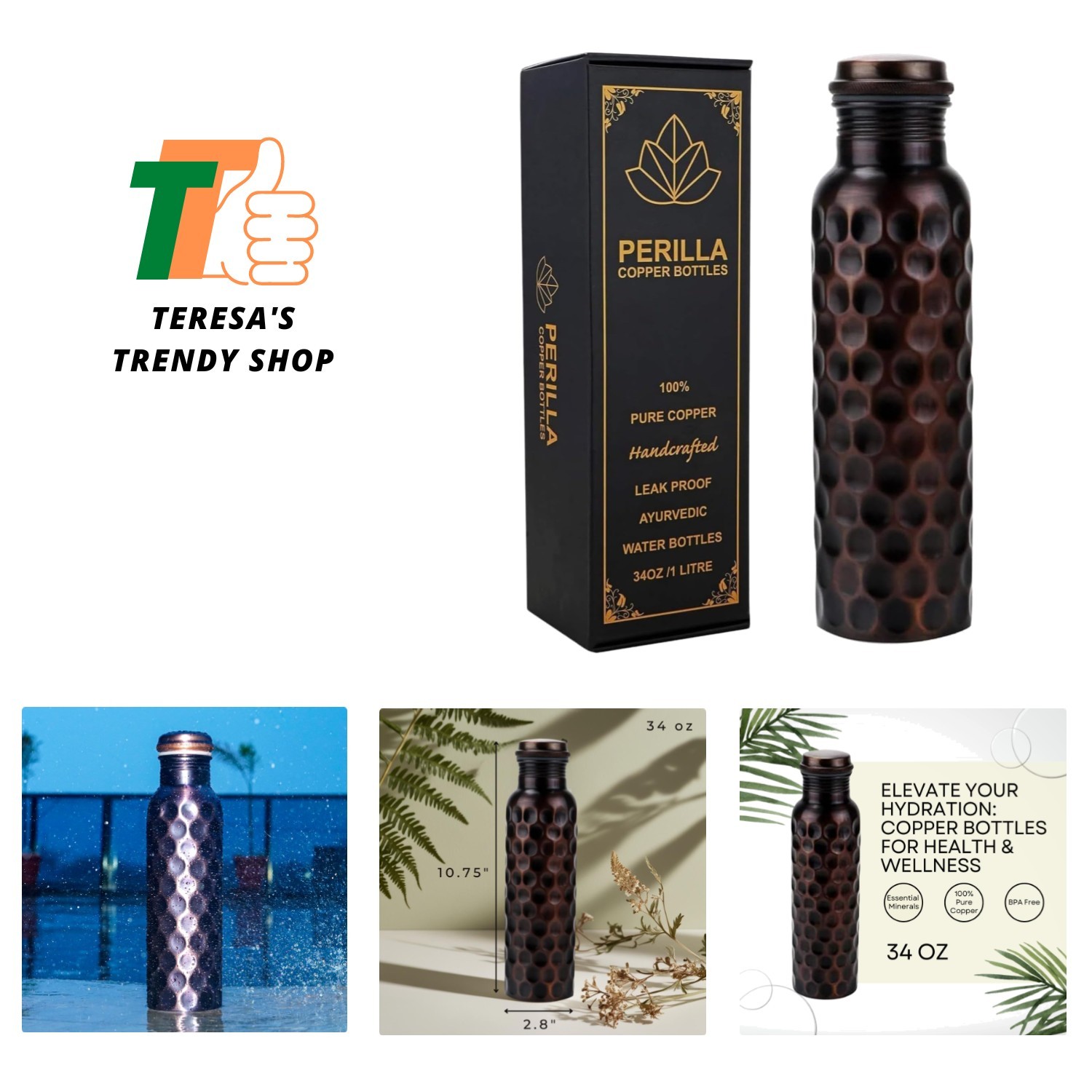 Elegant 34 Oz Leak-Proof Copper Water Bottle - Revitalize Your Hydration Ritual Elegant 34 Oz Leak-Proof Copper Water Bottle - Revitalize Your Hydration Ritual