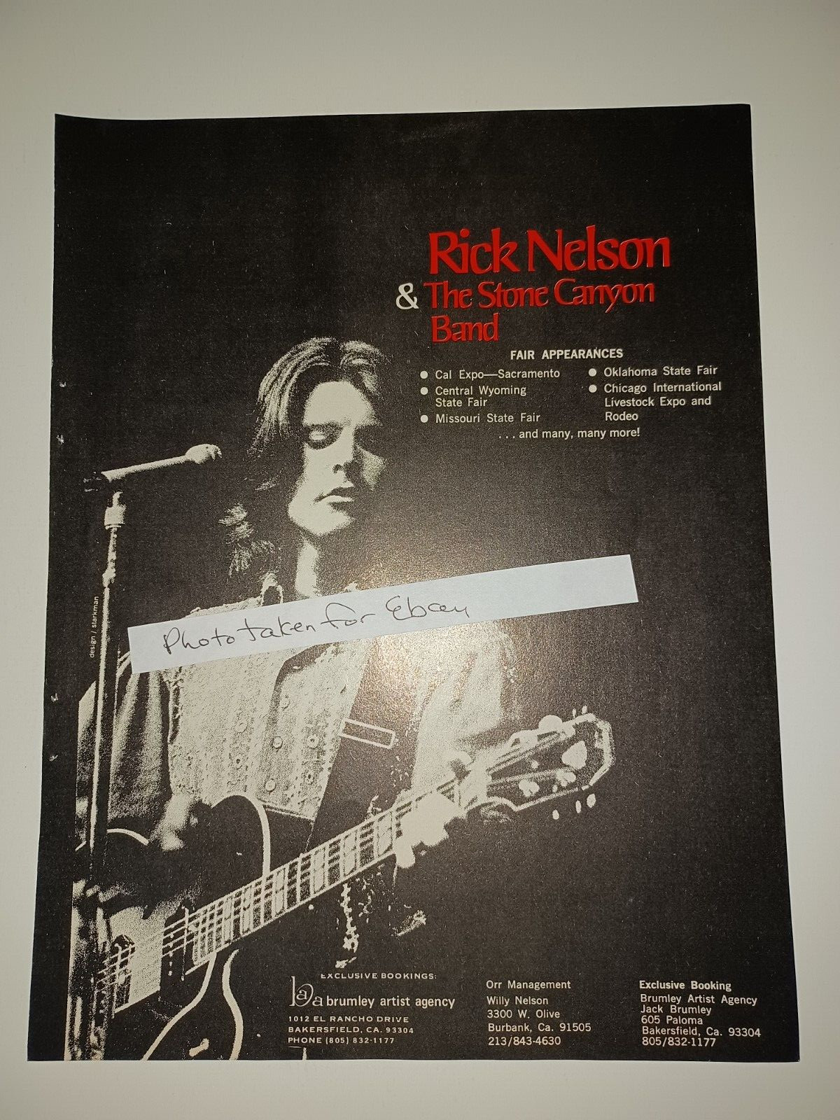 Rick Nelson & The Stone Canyon Band, Johnnie Ray 1973 8x11 Magazine Ad