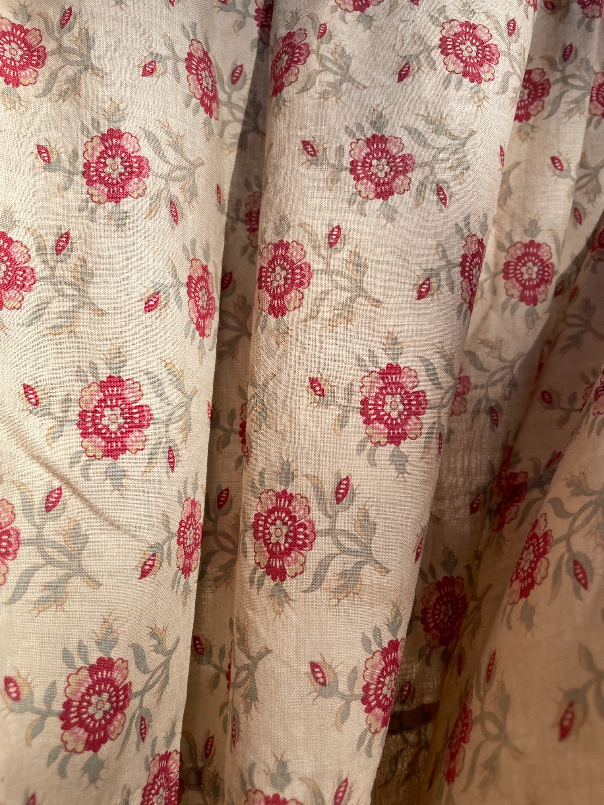Antique French Ditsy Floral Curtain Panel Vintage 1930s Fabric Cottagecore Drape