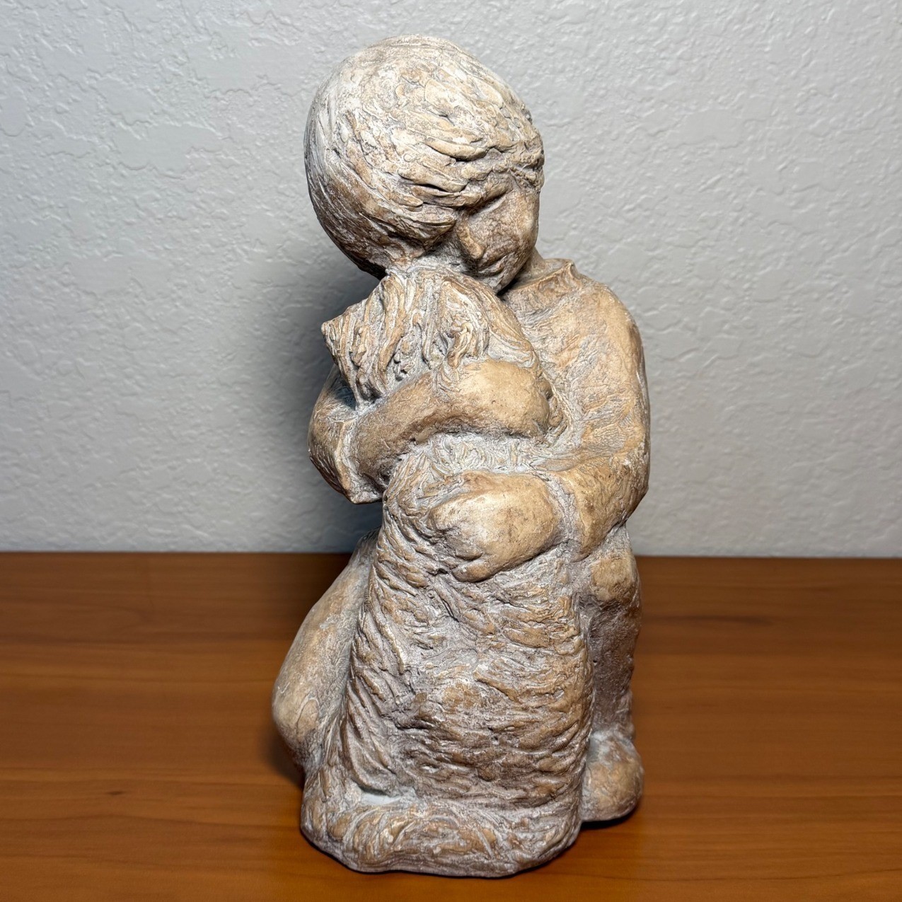 Vintage 1972 Austin Productions Boy Hugging Dog Sculpture Statue 12