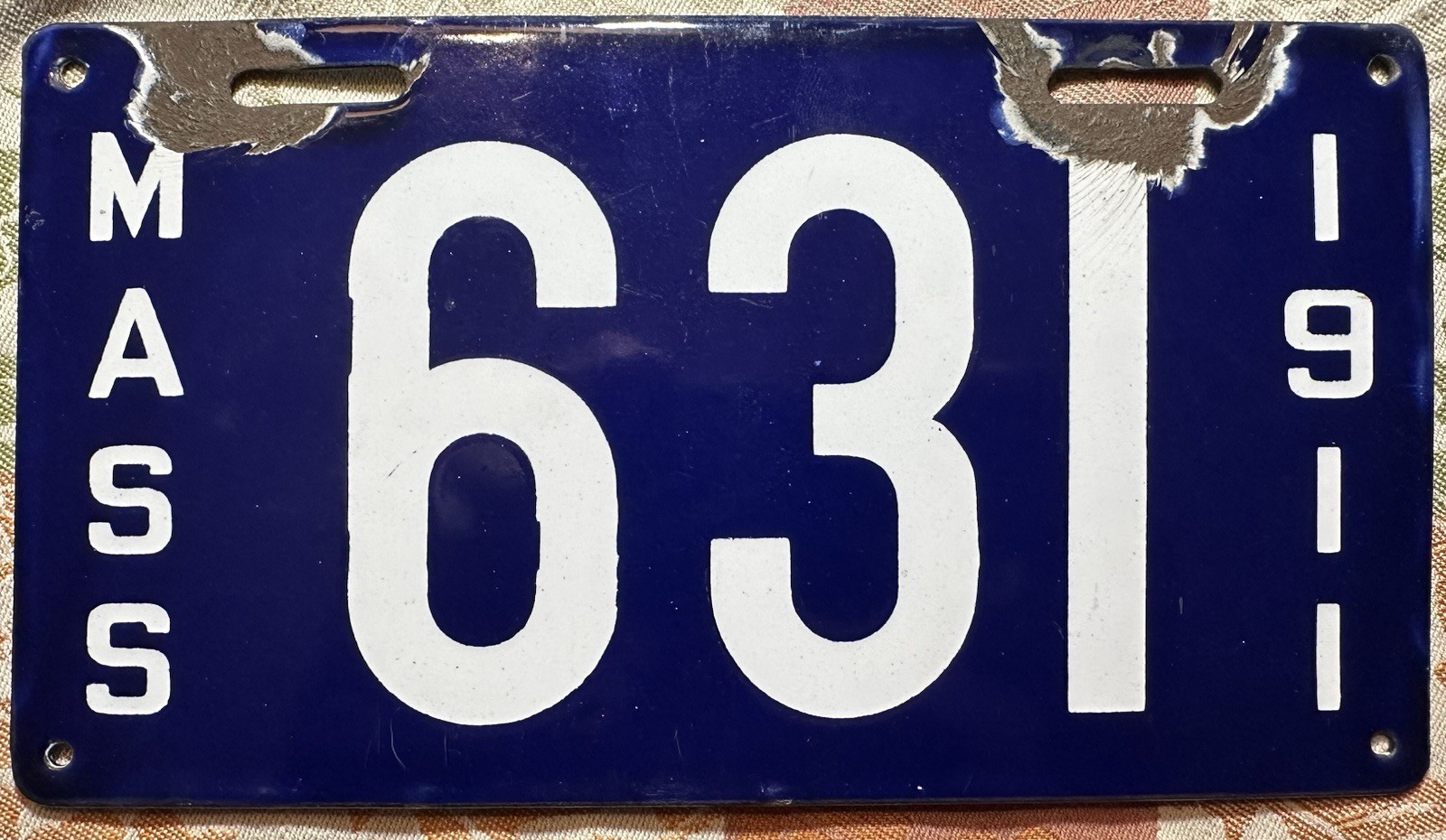 1911 Massachusetts Passenger Porcelain License Plate Tag MA # 631 Low Number 1911 Massachusetts Passenger Porcelain License Plate Tag MA # 631 Low Number