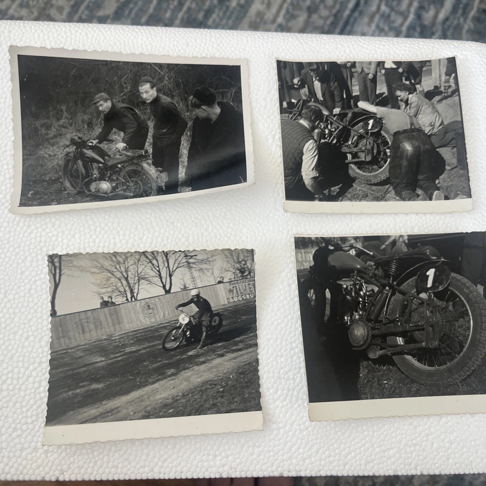 VTG 1949’s B&W Photo Snapshot Motorcycle Race And Repair Lot Of 4