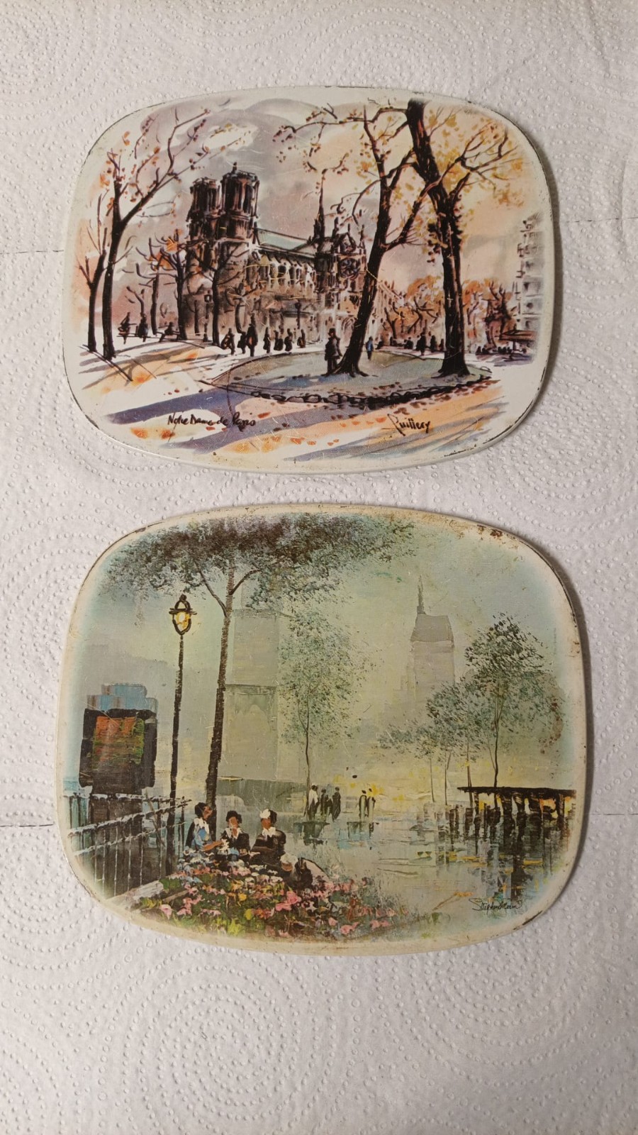 2 Vintage 1960s La Madeleine Trivets Puillery Metal Art Made In Great Britain
