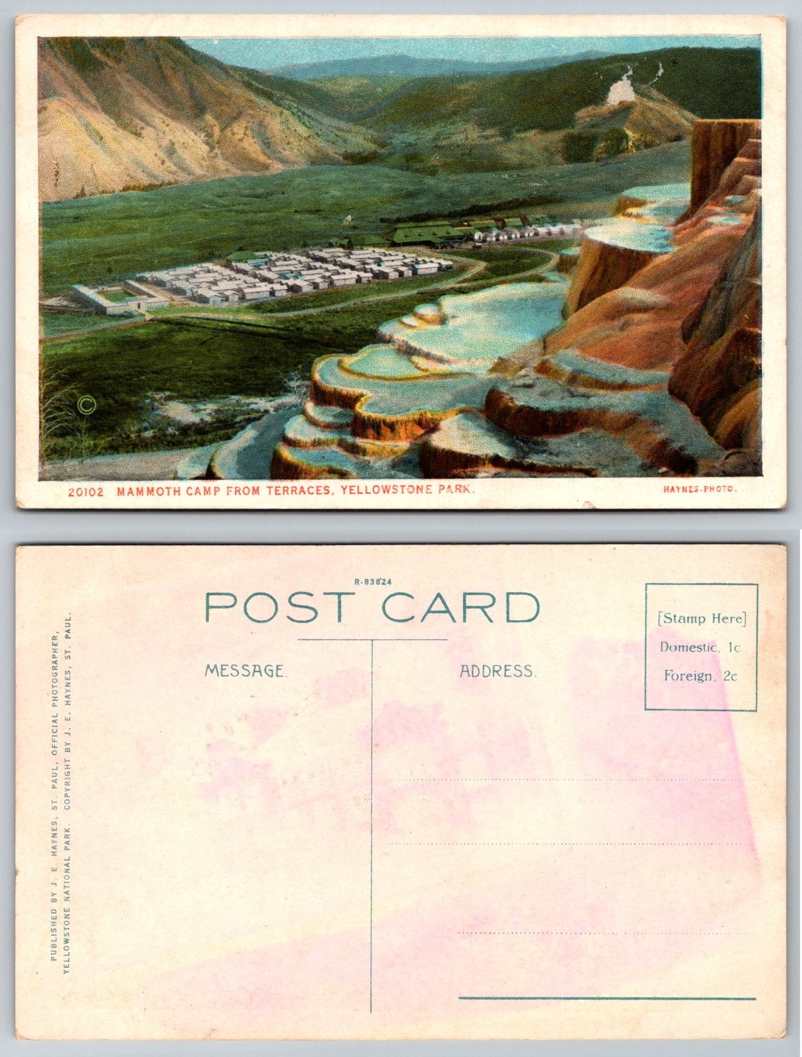 Mammoth Camp from Terraces Yellowstone Park Postcard J.E. Haynes c.1910s