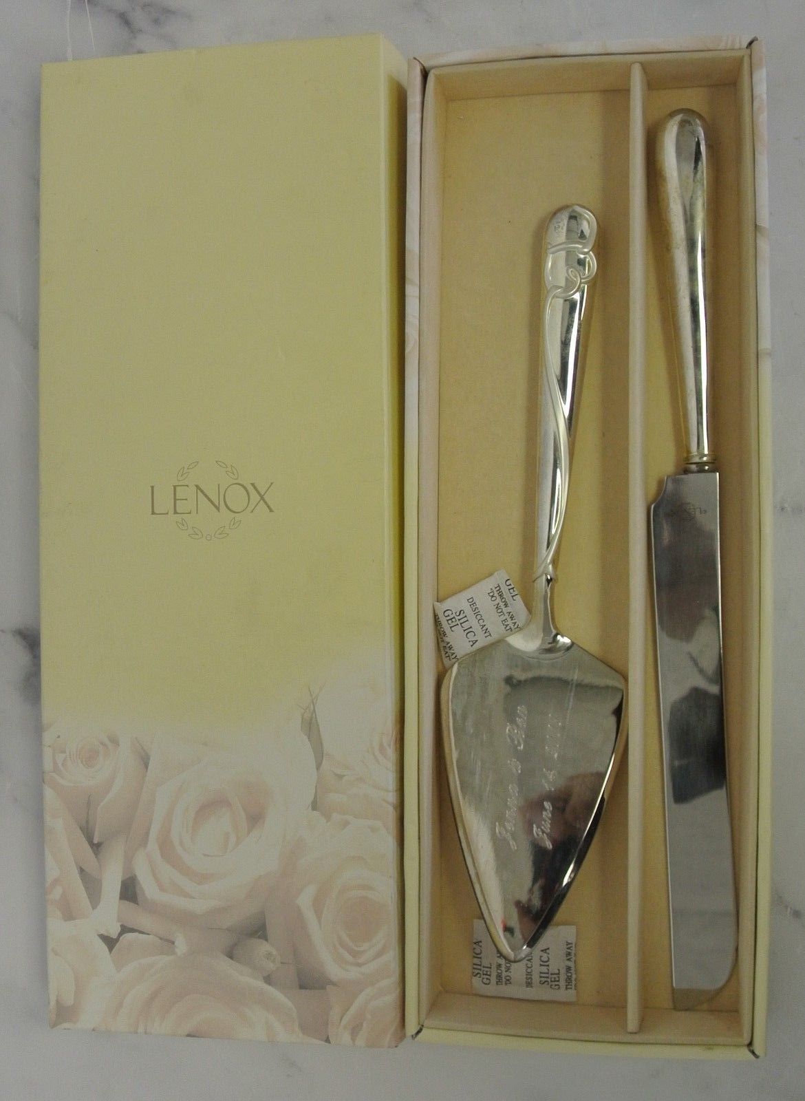 Lenox Forevermore 2 Piece Cake Dessert Set Silver Plate Engraved