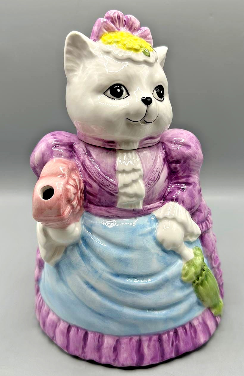 Vintage Cat Figural Teapot Pink Victorian Dress Umbrella Taiwan Western Wholesal