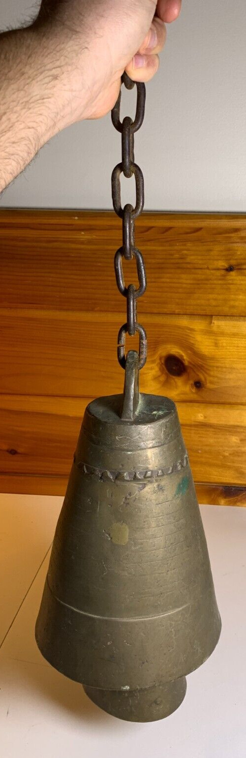 Antique Vintage Large Huge BRASS Bell Bells Chime Chimes Cresent Moon Star