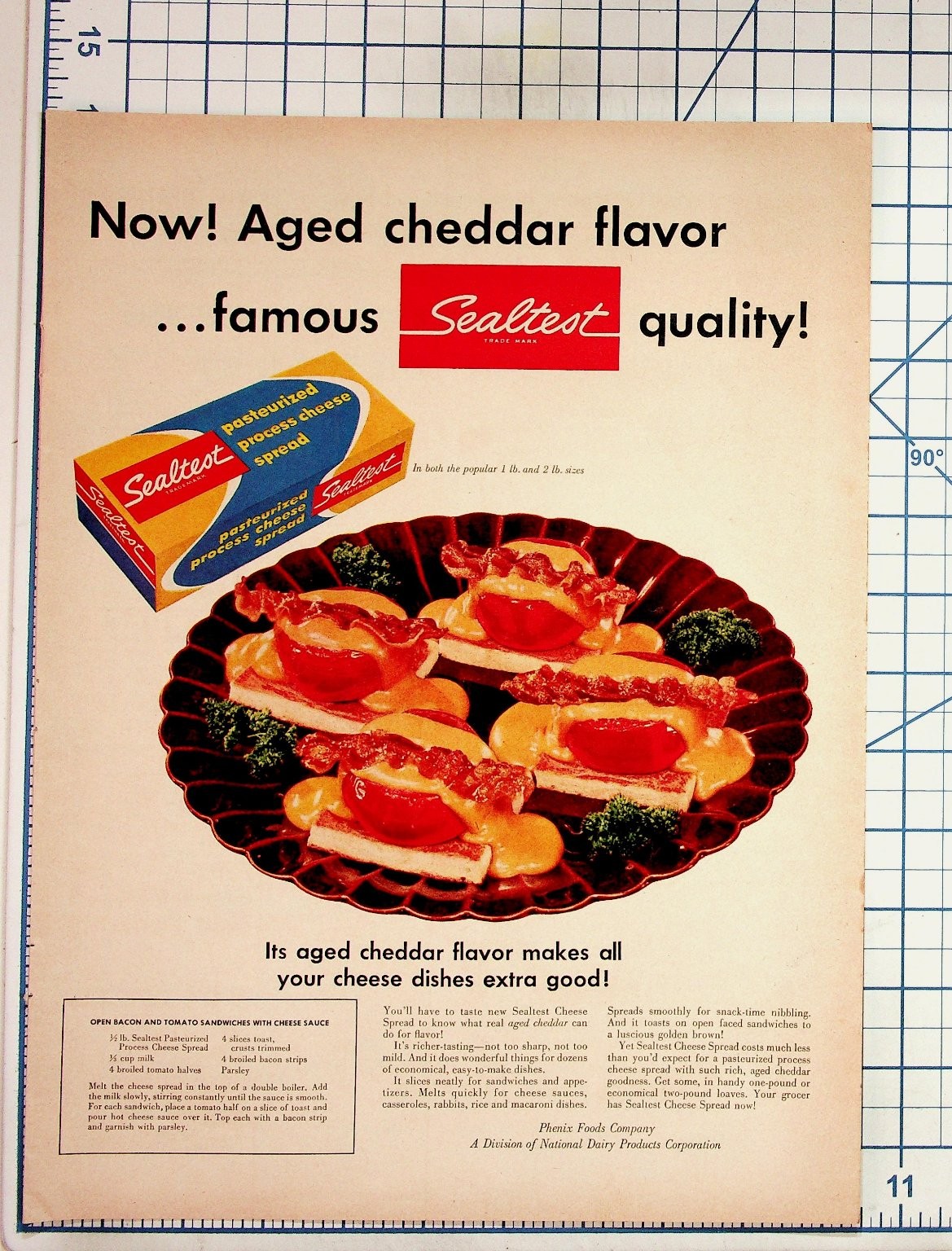 Vintage Sealtest Aged Cheddar Cheese Spread Food Ad Recipe Ephemera