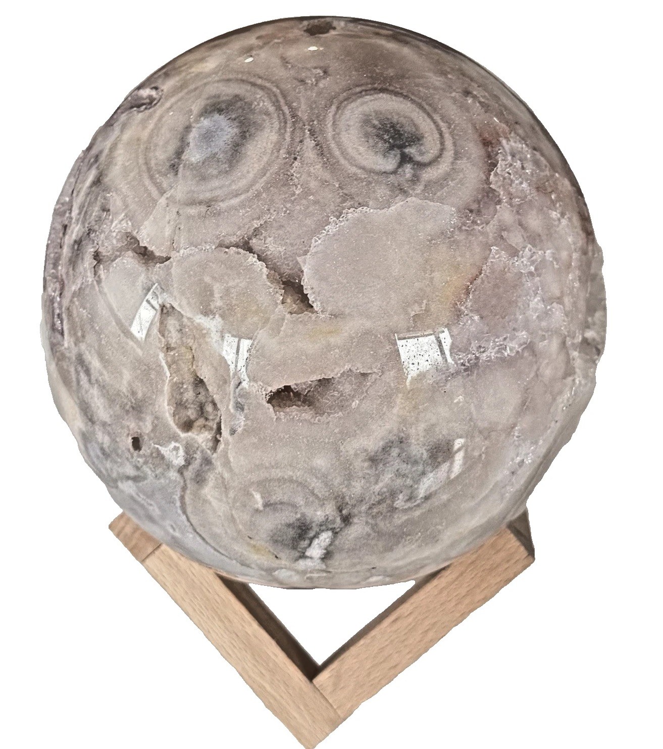 10Lb Pink Amethyst Crystal Sphere Beautiful Flowers & Druzy’s With Wood Holder