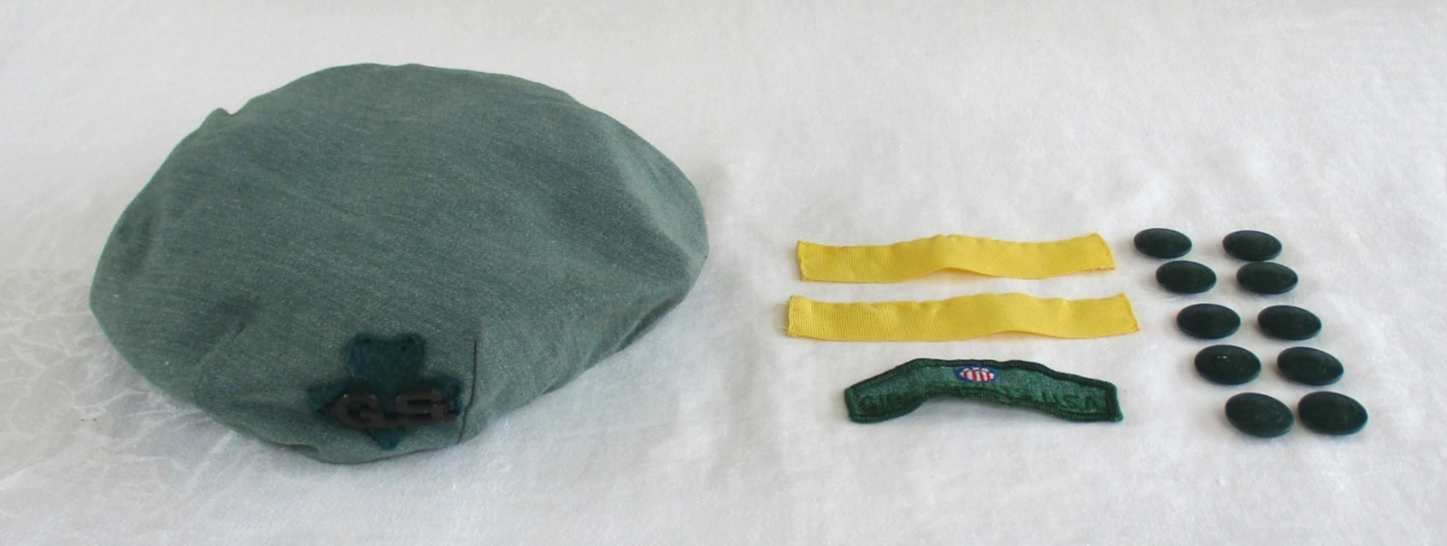 Vintage Girl Scout Leaders Medium Hat, 10 Buttons and Patches 1950's -60's
