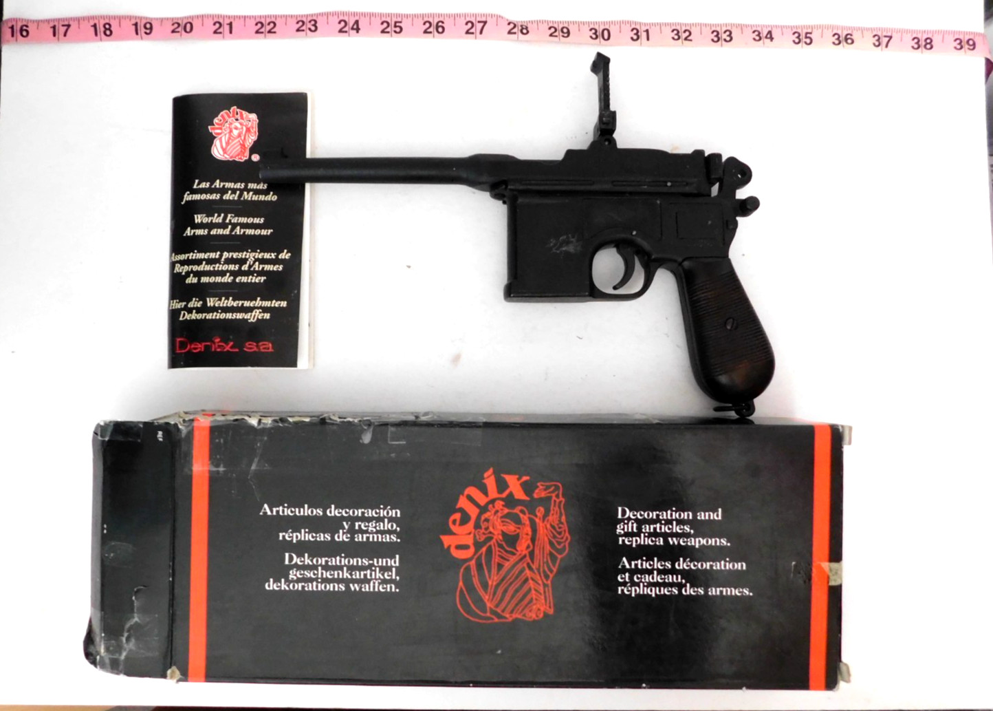 Denix 1896 WW1, WW11, Mauser C96 Non Firing Prop Gun Full Size BRB