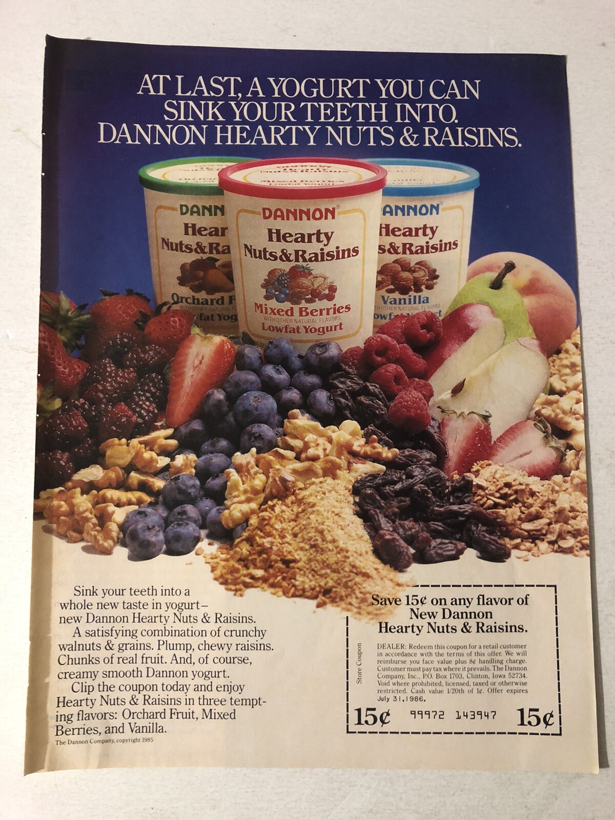 1986 Dannon Yogurt Vintage Print Ad pa24